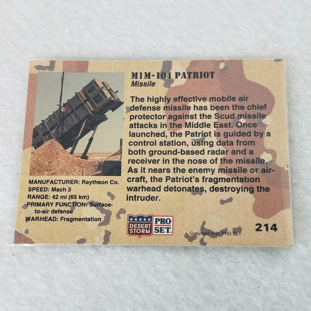 1991 Pro Set Desert Storm MIM104 Patriot Missile Trading Card 214 Military Asset